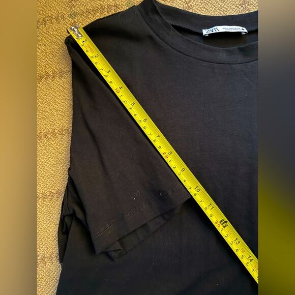 Zara black short sleeve T-shirt w chiffon pleated back and text on front NWOT S - Picture 6 of 12